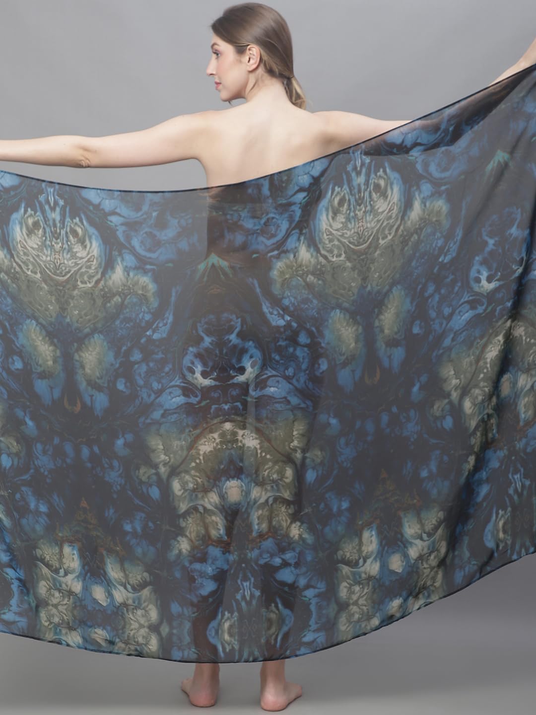 Claura Navy Blue & Yellow Abstract Printed Swimwear Sarong 4