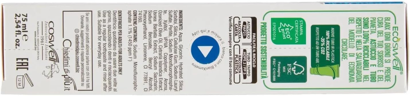 Blanx O3Xygen Power Zahnpasta, 12er Pack, 75 ml, Aktiver Sauerstoff für strahlend weiße Zähne,+ italy shop free keyring