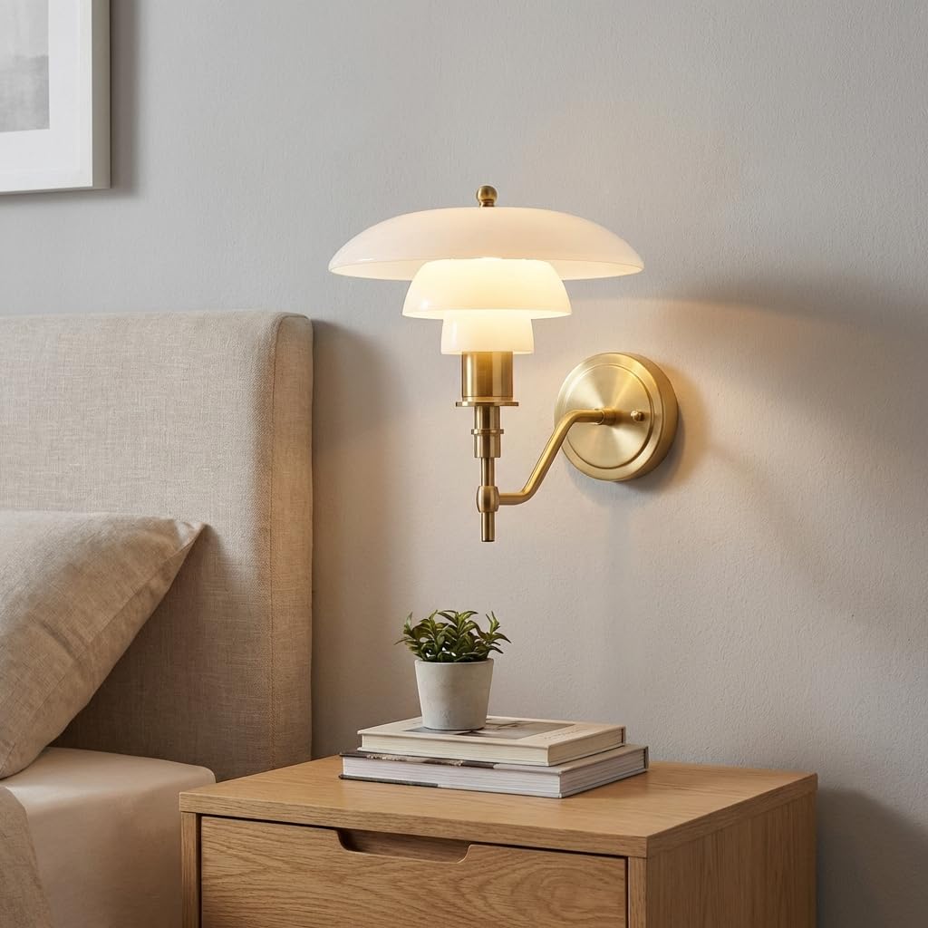 BARCELONA LED Aplique de pared Marshal con pantalla de vidrio blanco y cuerpo dorado, lámpara de pared de metal hierro, estilo clásico, moderno y lujoso, minimalista