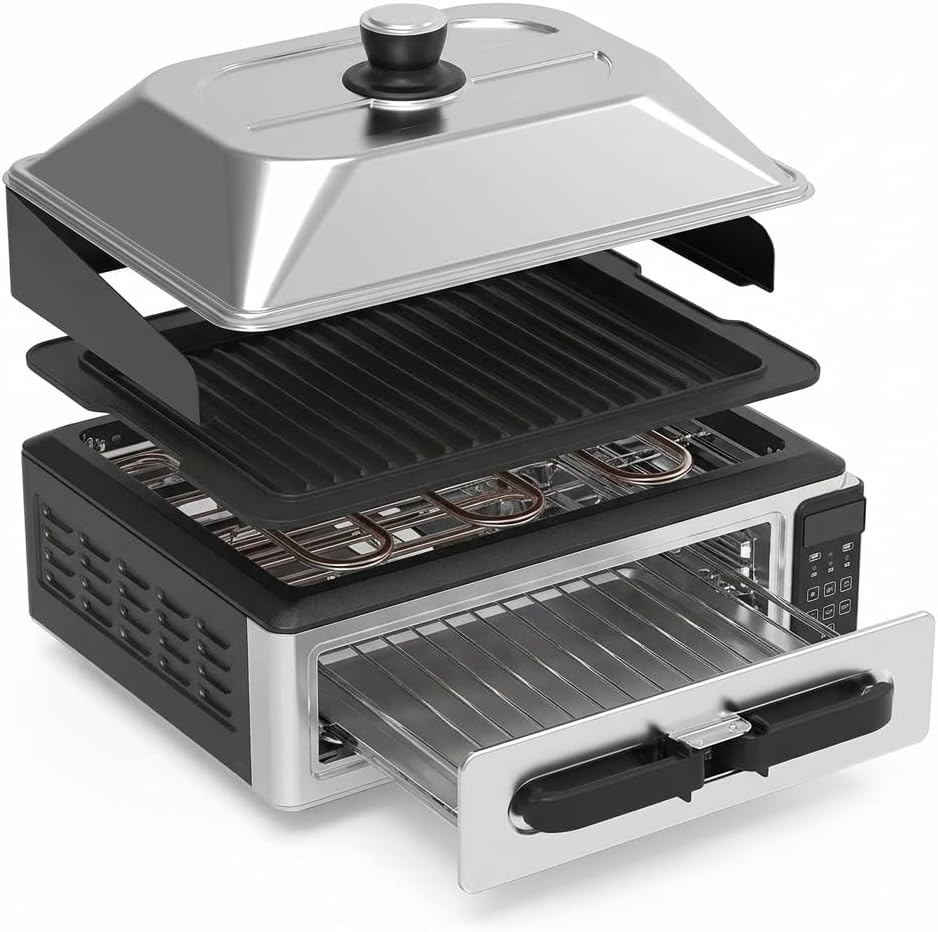 Electric Grill and Griddle Combo - Multi-Functional Panini Press, Waffle Maker, and Indoor Smokeless Grill for Breakfast, Lunch, and Dinner - Nonstick Electric Skillet and Pancake Maker