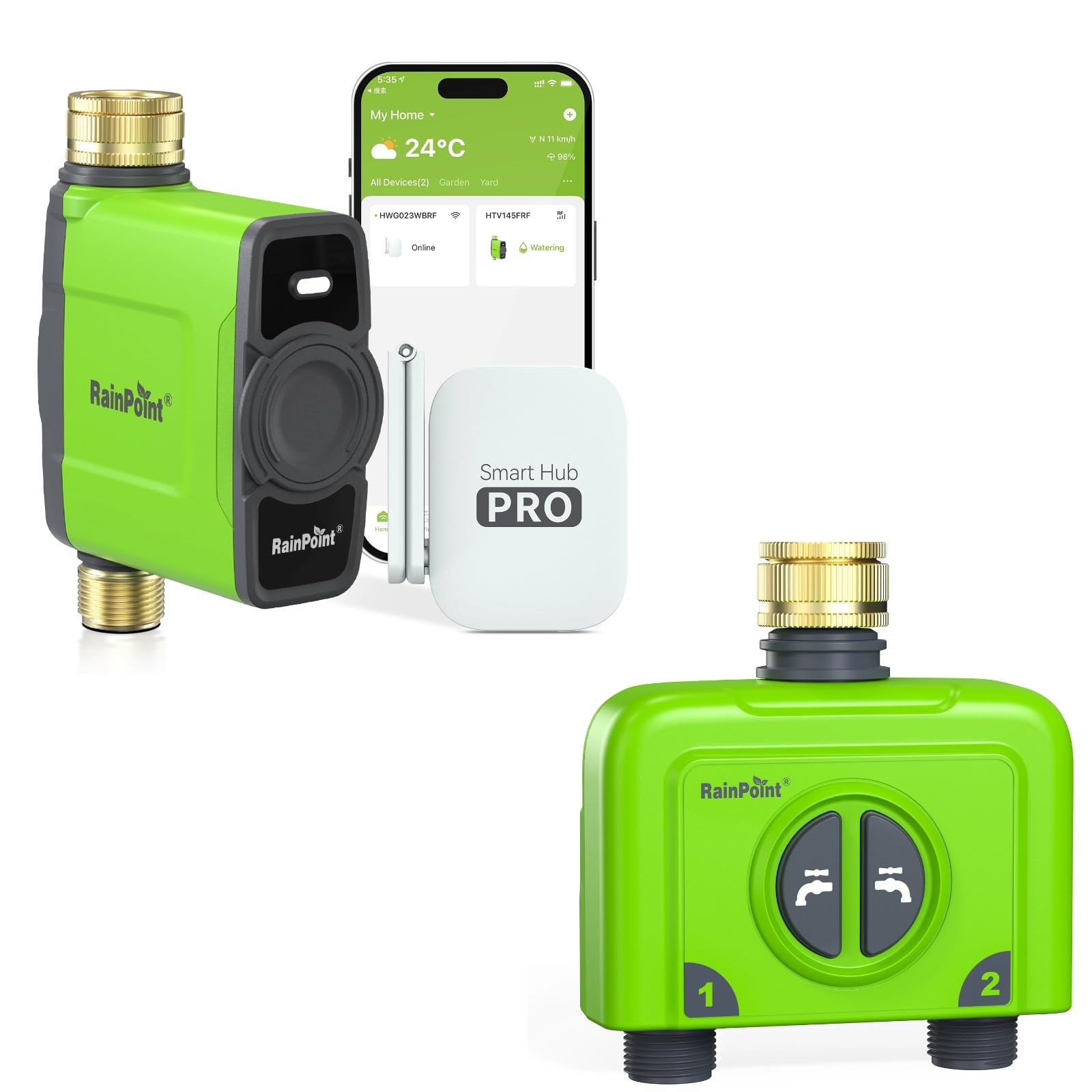 RAINPOINT Smart Bewässerung Erweiterungsset, Bewässerungscomputer WLAN mit HWG023 Antennen-Gateway + Bewässerungscomputer 2 Zone, 3x6 Zeitplänen, APP/Sprachsteuerung, für Garten und Rasen