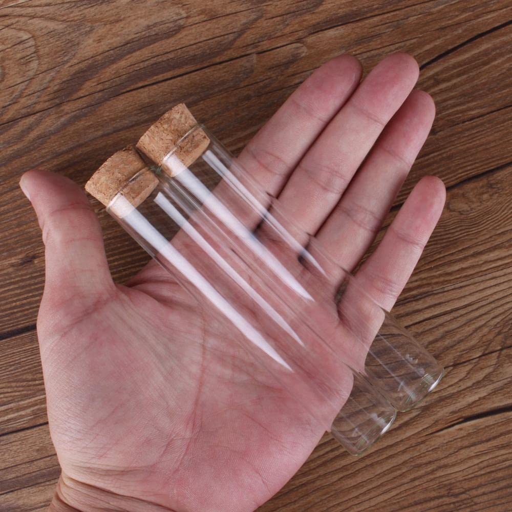Szklane probówki z pokrywkami, Opakowanie 60 przezroczystych szklanych probówek z korkiem 22 mm x 120 mm, 34 ml do prac rękodzielniczych