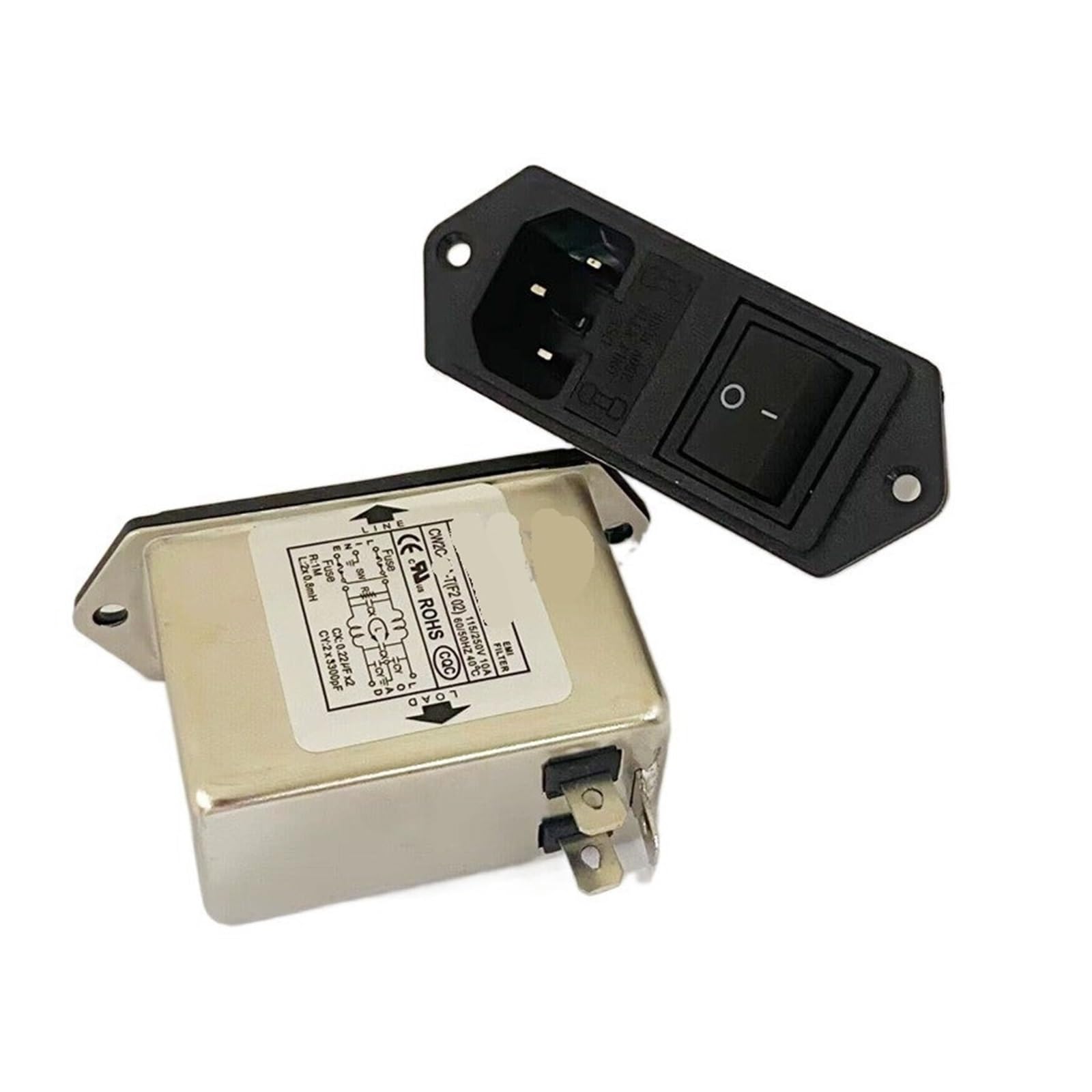 1 Pcs AC Filter Socket with Switching Fuse Power Filter CW2C-10A-T CW2B 06 3(CW2C -06A -T -F2-02 Double insure)