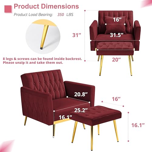 Miniatura 3 de Silla decorativa de terciopelo con reposabrazos y respaldo ajustables, sillón reclinable con botones, sillón reclinable individual con otomana y