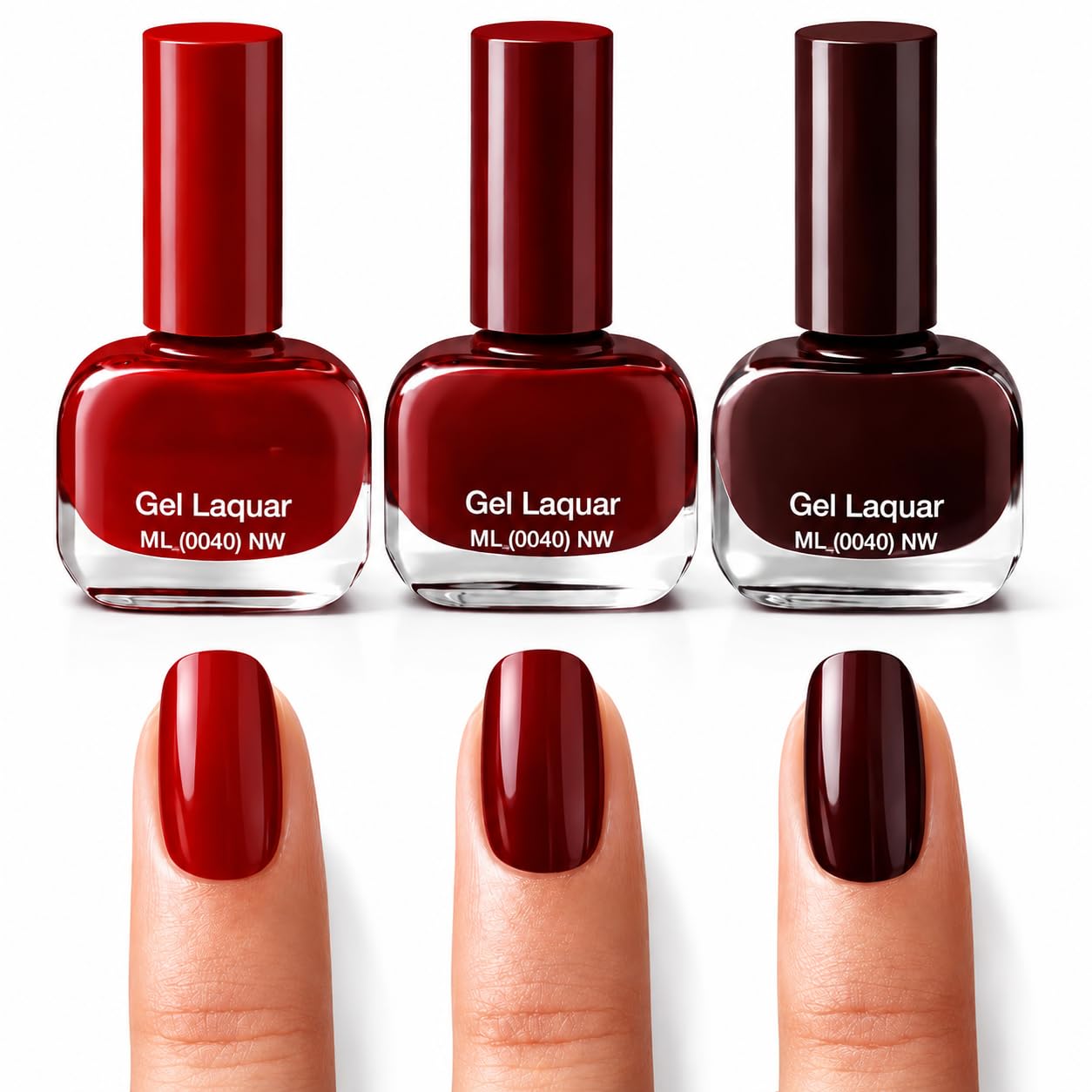 Set of 3 Gel Nail Polish for Women | Cherry Red, Classic Red & Cabernet Nail Paint Combo | Glossy Gel Finish, Long Lasting Chip Free Formula | Quick Dry, Professional Salon Look Nail Polish (6 ml Each)-image-46