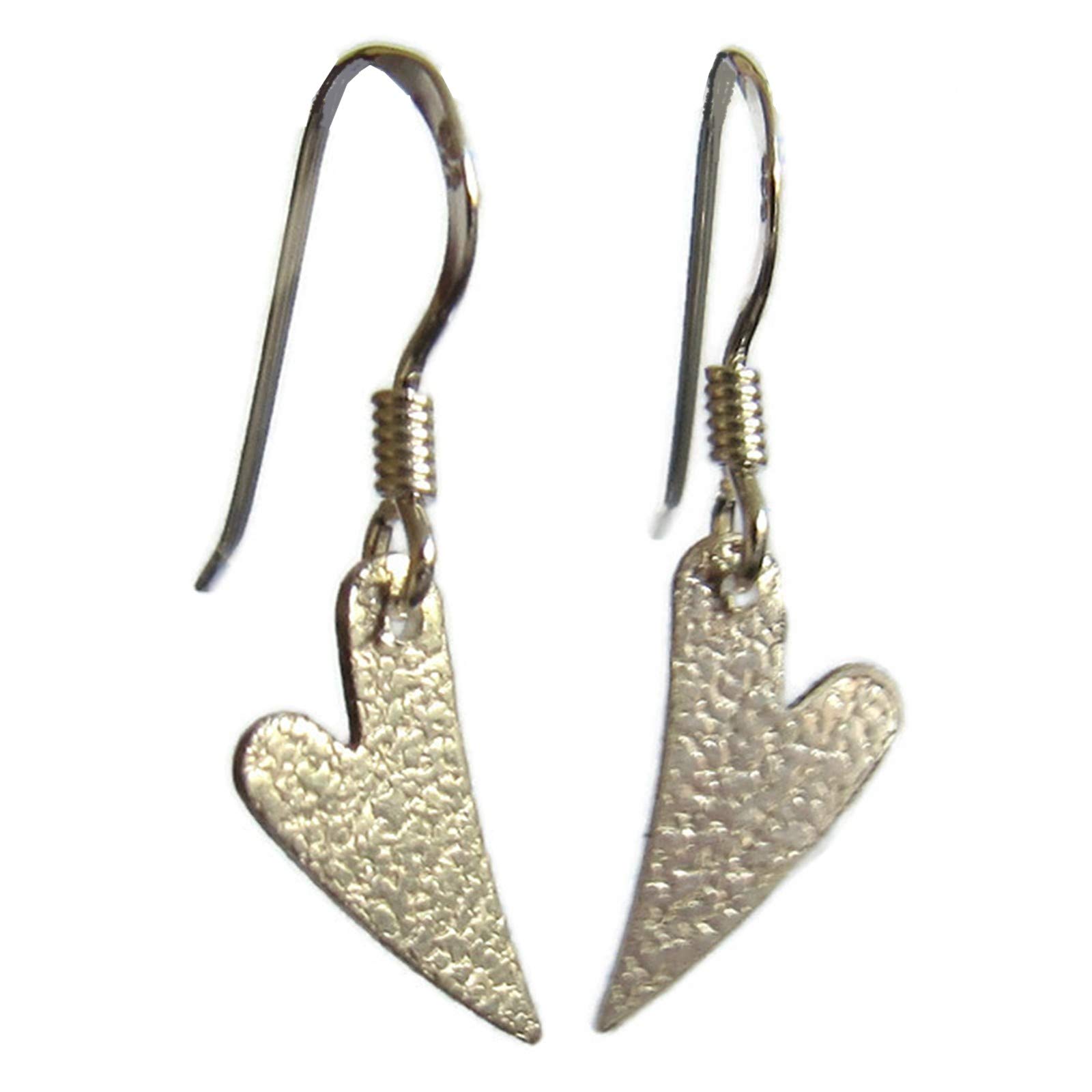 Handmade Silver Patterned Long Heart Drop Earrings - Gift Wrapped Jewellery by Lesley H Phillips