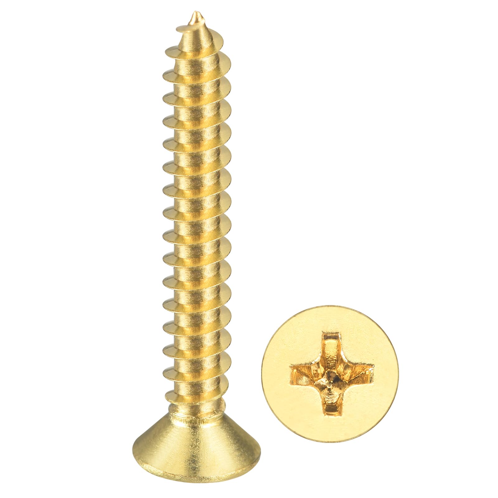 METALLIXITY Countersunk Phillips Wood Screw (#7x1-1/4") 100Pcs, Brass Coarse Thread Phillips Drive Flat Head Wood Screws