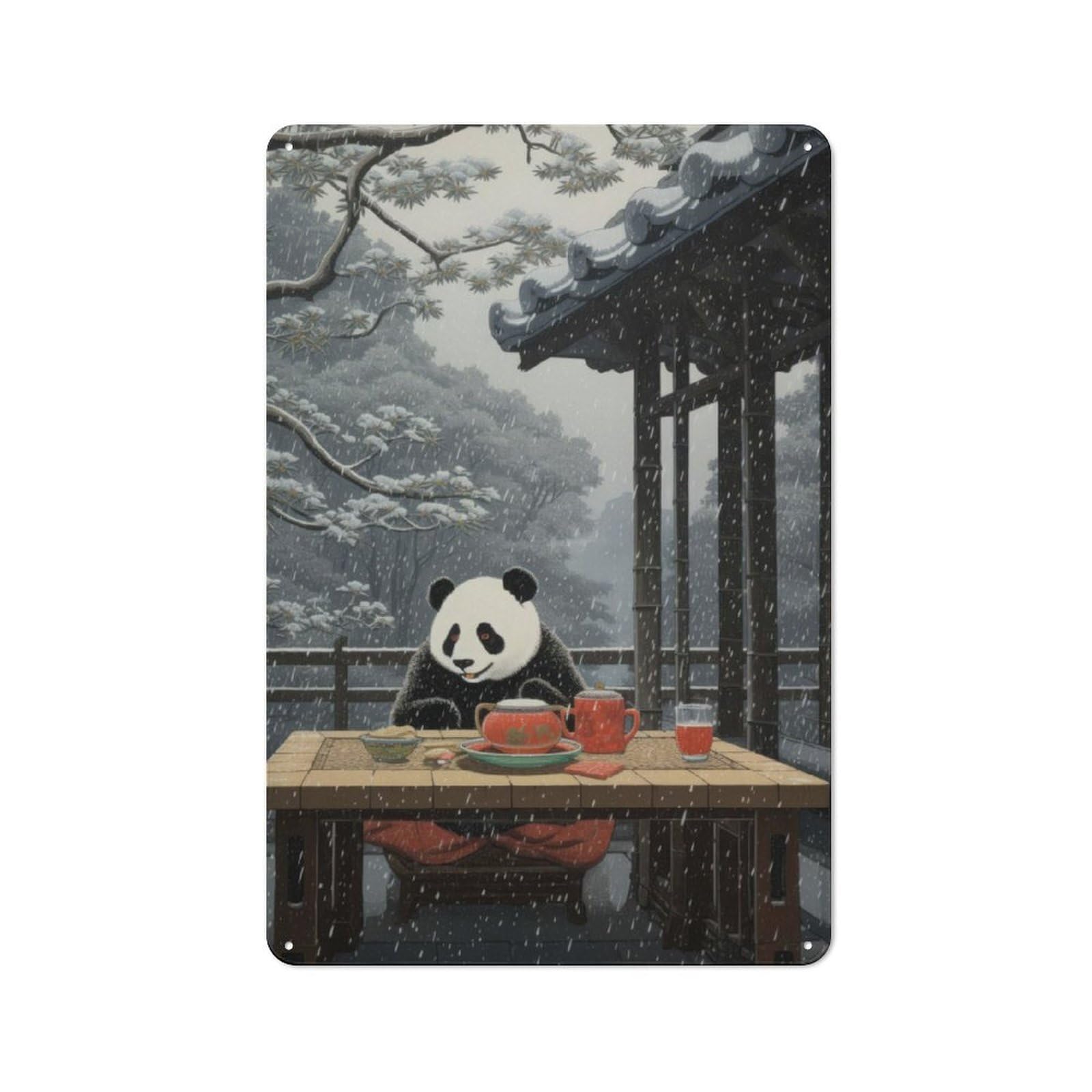 Junmoney Panda Japanese Painting Vintage Tin Sign 30X20cm With For Man Cave Or Games Room, Suited To Wall Displays In Games Rooms And Man Caves