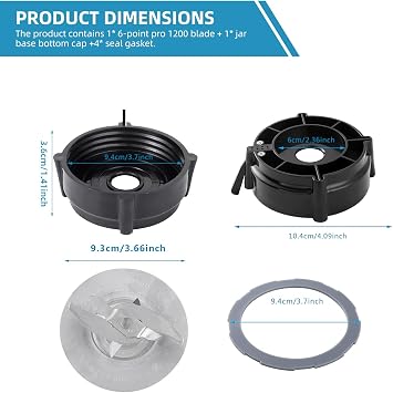 Oster Pro 1200 Blender Replacement Parts Kit - Includes Cutter Blade (164160), Jar Base Cap (179854-000-000) & 4 Silicone Gaskets (182341-000-842) | Full 3-in-1 Set for Oster 1200 Series Blenders