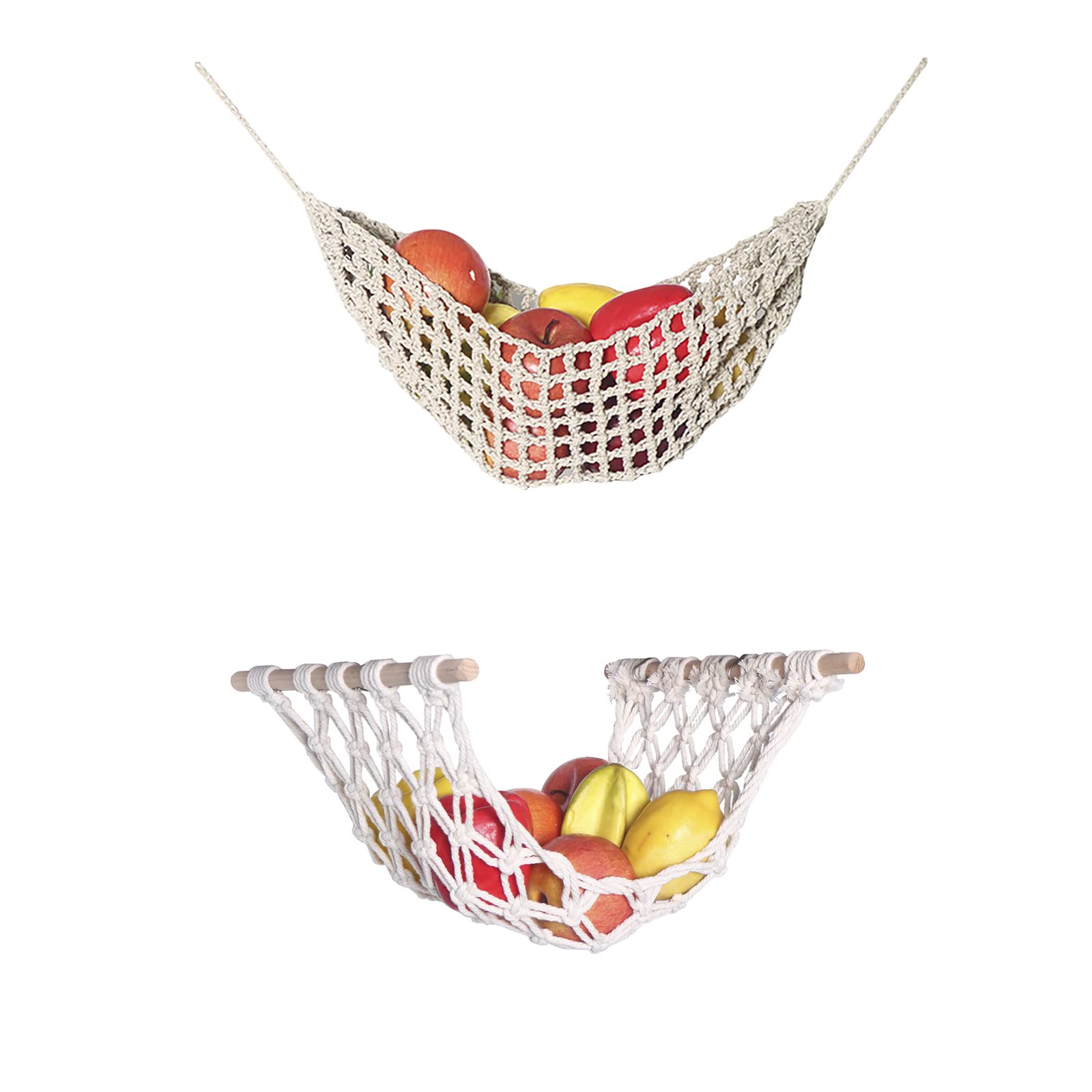 Hamac à Fruits à Suspendre Sous L'armoire - Panier à Fruits En Coton Tissé à La Main - Décoration Bohème - Économisez De L'espace Sur Le Comptoir Pour La Maison, Le Camping-car