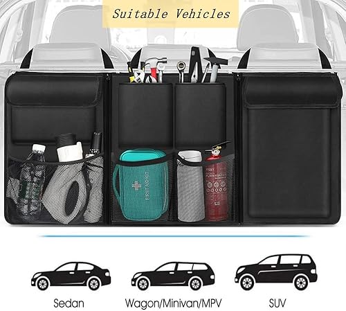 Miniatura 7 de Organizador de maletero de automóvil, organizador colgante desmontable para asiento trasero de automóvil con 7 bolsillos de almacenamiento grandes,