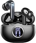 Ecouteurs sans fil, Bluetooth 5.3 écouteurs HiFi Stéréo 50H Lecture LED Buds d'oreille d'affichage numérique avec ENC Casque d'annulation de bruit, IPX7 Ecouteurs étanches pour Gym/Running/Work Black