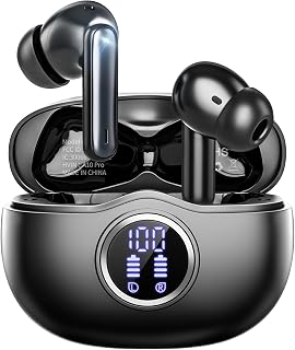 Wireless Earbuds, Bluetooth 5.3 Headphones HiFi Stereo 50H Playback LED Digital Display Ear Buds with ENC Noise Canceling Headset, IPX7 Waterproof Earphones for Gym/Running/Work (Black)