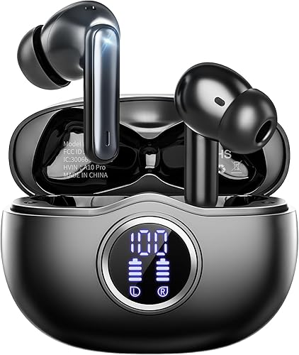 Auriculares inalámbricos, Bluetooth 5.3, estéreo de alta fidelidad, reproducción de 50 horas, pantalla digital LED, auriculares con cancelación de