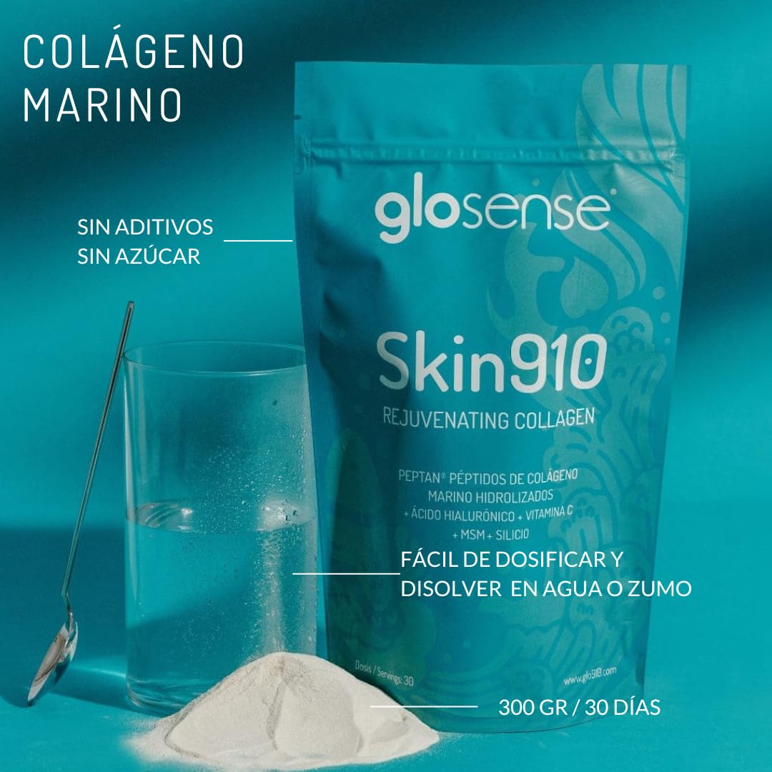 Colágeno Marino en Polvo | Glo Hidratación intensa para tu piel | Con Ácido Hialurónico | Firmeza en rostro y cuerpo | Antiarrugas y Antiedad (300 gr)