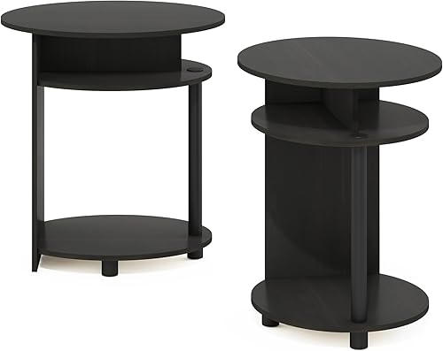 Miniatura 5 de Furinno JAYA - Juego de 2 mesas auxiliares ovaladas de diseño simple, nogal, marrón/negro (Walnut/Black),Americano/Cromo,Nuez