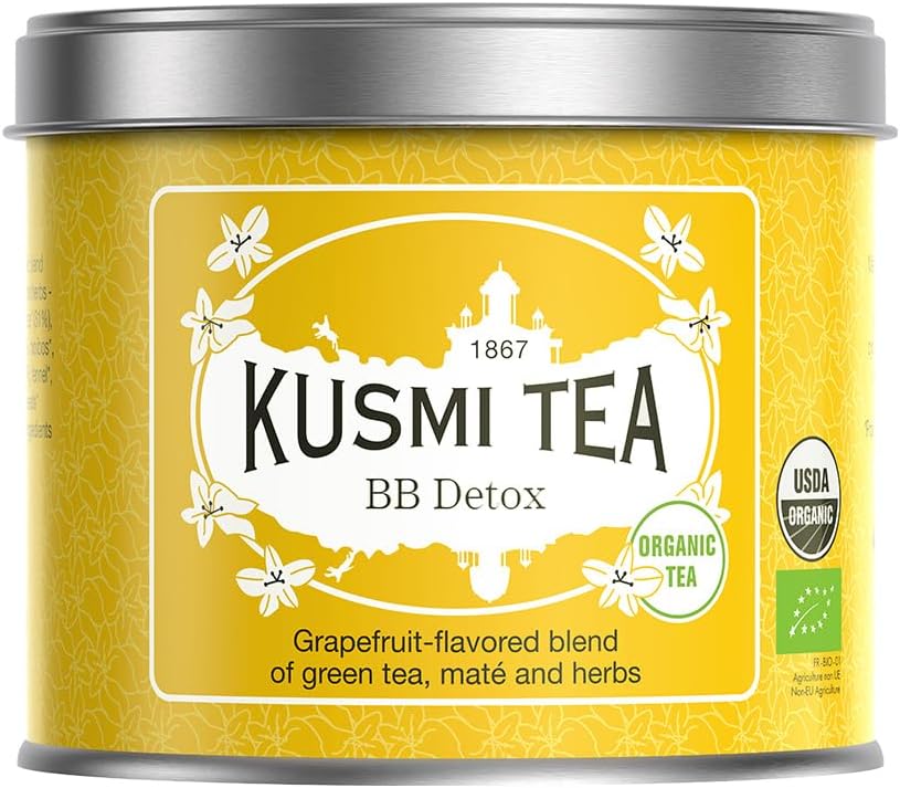 Kusmi Tea - BB Detox - Iconic Detox Tea - 100% Organic - Blend of Green Tea, Mate & Grapefruit - Organic Flavored Yerba Mate Tea - Loose Leaf - Tin Box of 3.5 oz - Quantity for about 50 cups