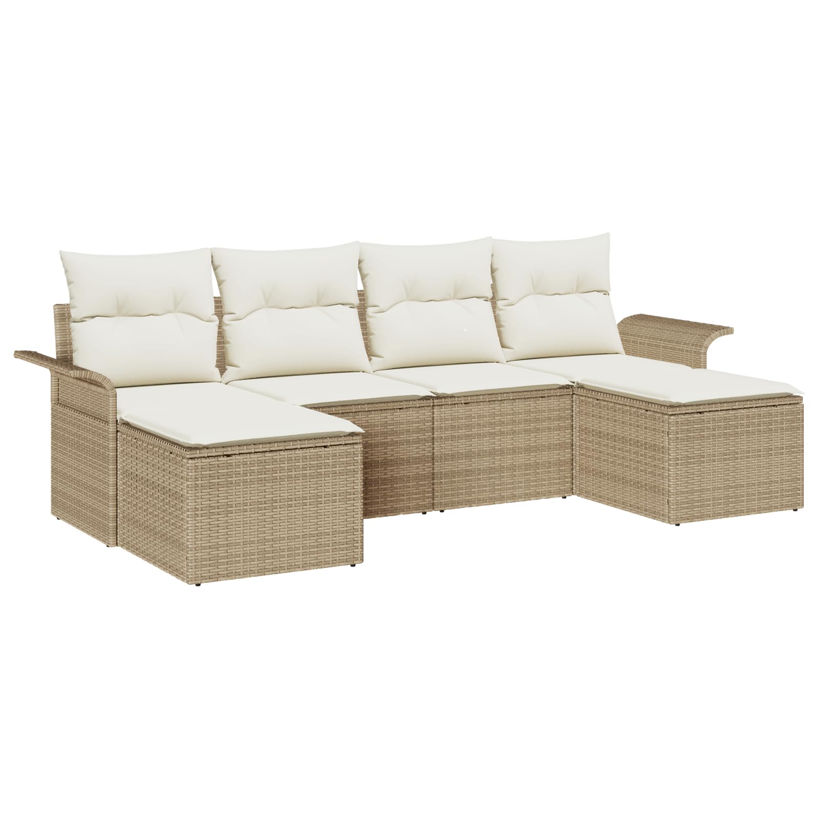 Juego de 6 sofás de jardín con cojines beige de poliratán, resistente a la intemperie, para exteriores, muebles de jardín, muebles de relax, muebles de terraza