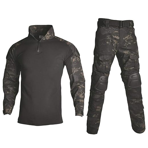 HARGLESMAN Men's Tactical Military Suits Long Sleeve Fitting Amry Uniforms Combat Shirt and Pants with Knee Pads