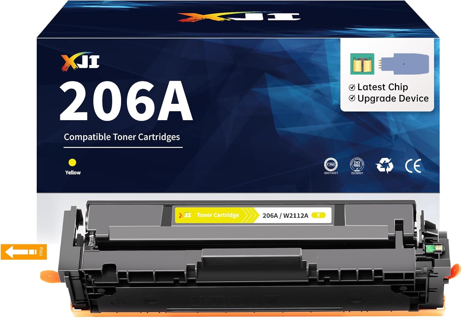 XJI 206A Yellow W2112A (with Latest Chip & Upgrade Device) Compatible Toner Cartridge Replacement for HP 206 A X 206X Ink, for LaserJet Pro MFP M255 M255dw M255nw M282nw M283 M283cdw M283fdw Printer
