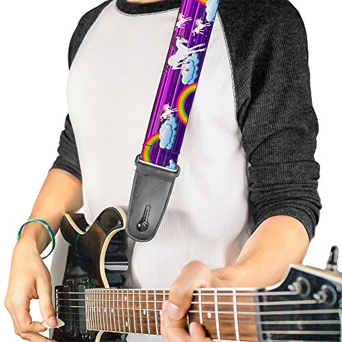 Image of Buckle-Down GS-W32110 inchUnicorns /Rainbows w /Stripes Purple inch Guitar Strap