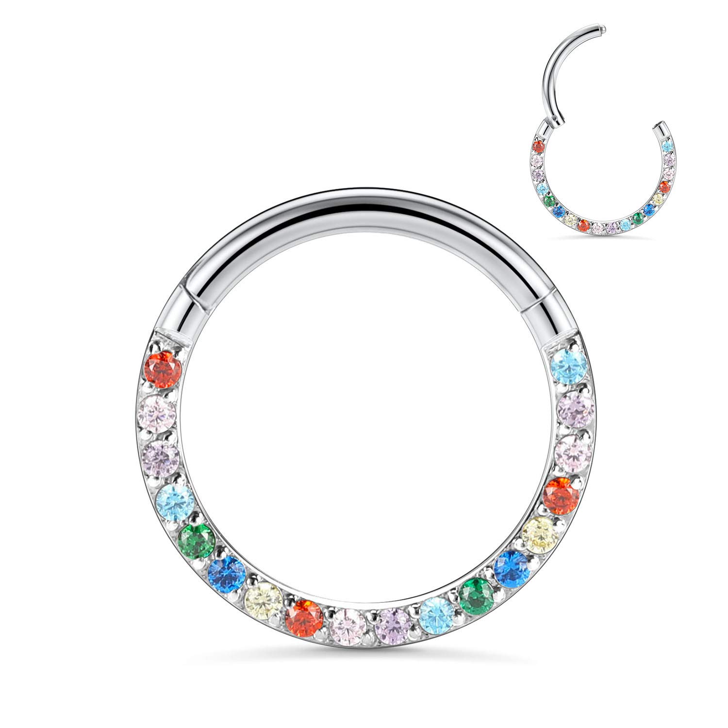 hengkaixuan 16G Conch & Septum Piercing Jewelry - Daith Clicker & Hoop Earring - Surgical Steel Nose Ring - Gold 6mm CZ Opal — view 36