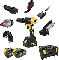 Kit de ferramentas 6 em 1 multifuncional Portátil com 2 baterias 21V Furadeira e Parafusadeira chave de impacto serra Lixadeira Portátil sem fio com 2 baterias - Bivolt