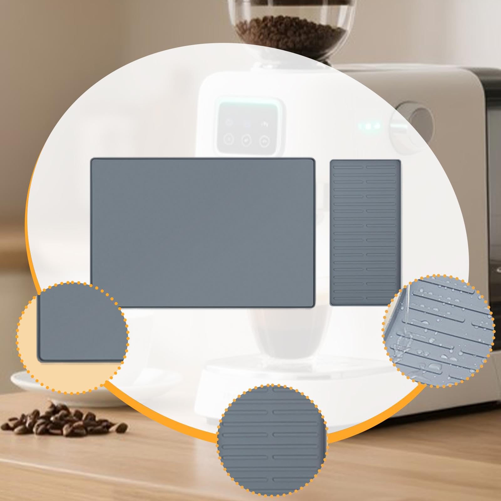 2 Stück Kaffeepad Abtropfmatte für Kaffeebar Flexible Kaffeemaschinenmatte mit Rand Geschirrmatte für Teestube Café Küche Bäckerei, Grau