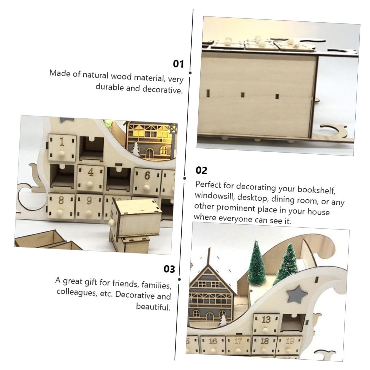GALPADA Holz Adventskalender Weihnachtsdeko mit Stabilem Schlitten design Tage Countdown DIY Bemalbar Langlebige Tischdekoration für Wohnzimmer und Esstisch Festliche Holzkunst