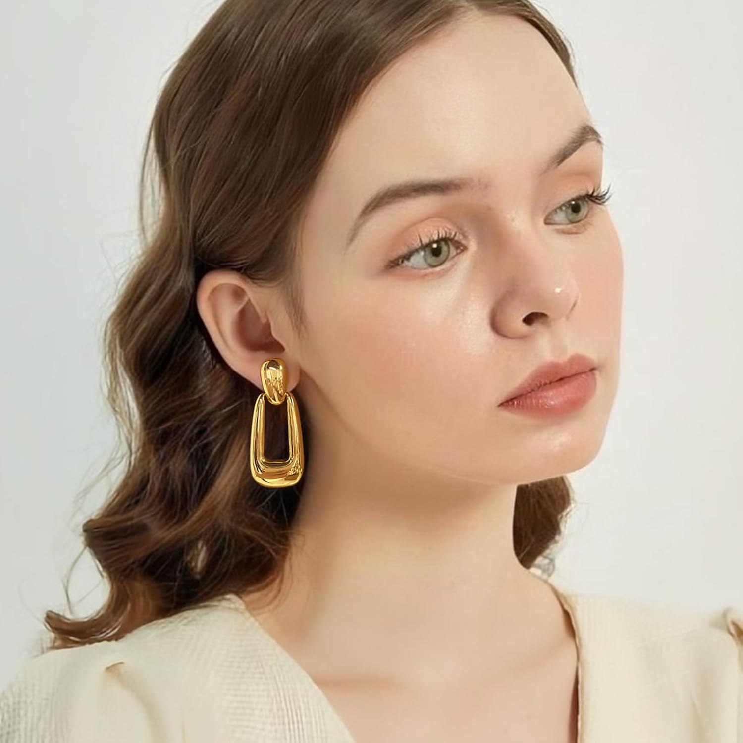 Gold Dangle Earrings for Women Trendy Vintage Gold Chunky Geometric Drop Hypoallergenic Statement Earrings for Vacation - Image 5