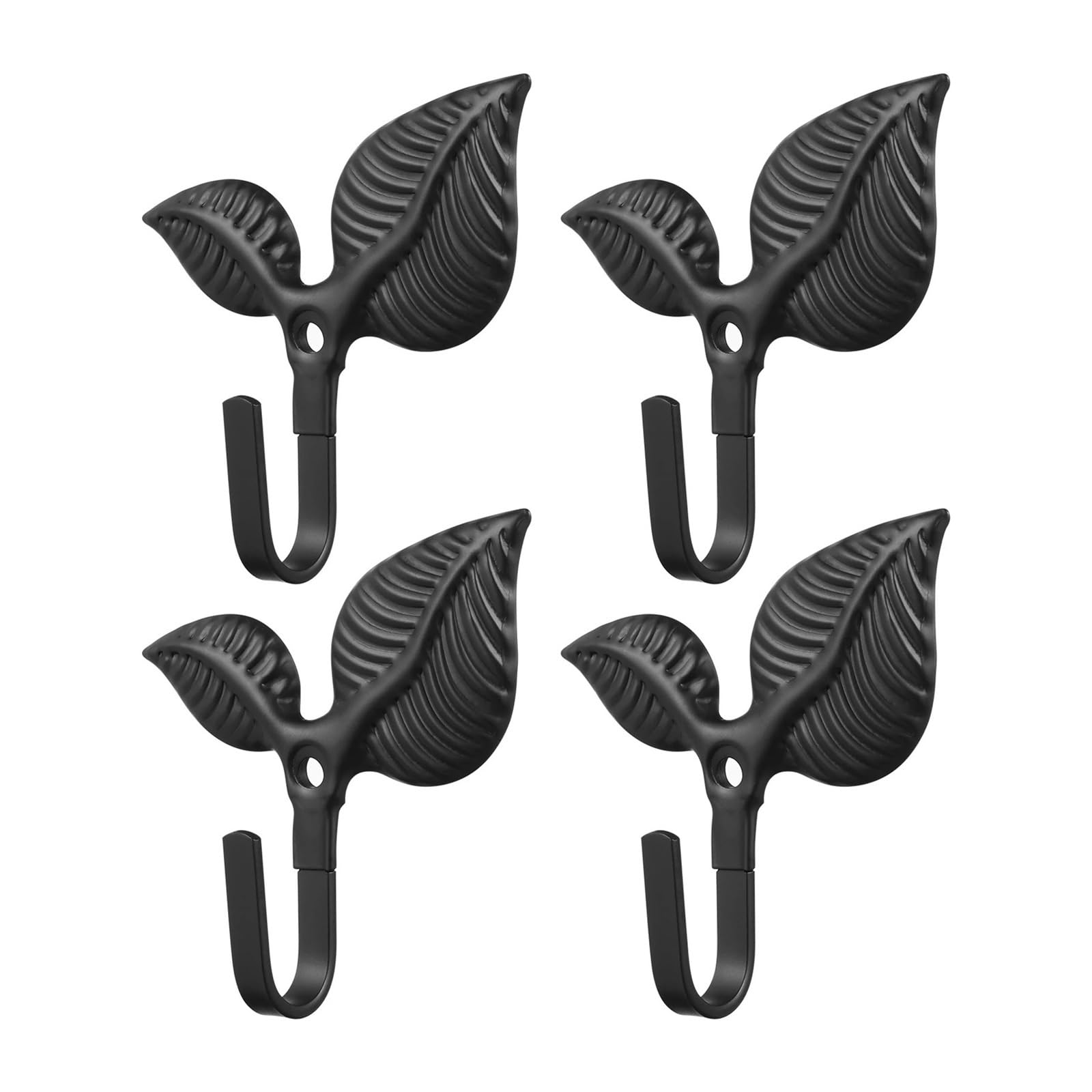Yusuzh Black 4Pcs Clothes Wall Hanger Hooks Coat Metal Hook For Hanging Coats Mounted Heavy Duty Cast Iron Leaf For Mudroom,Closet(Black)