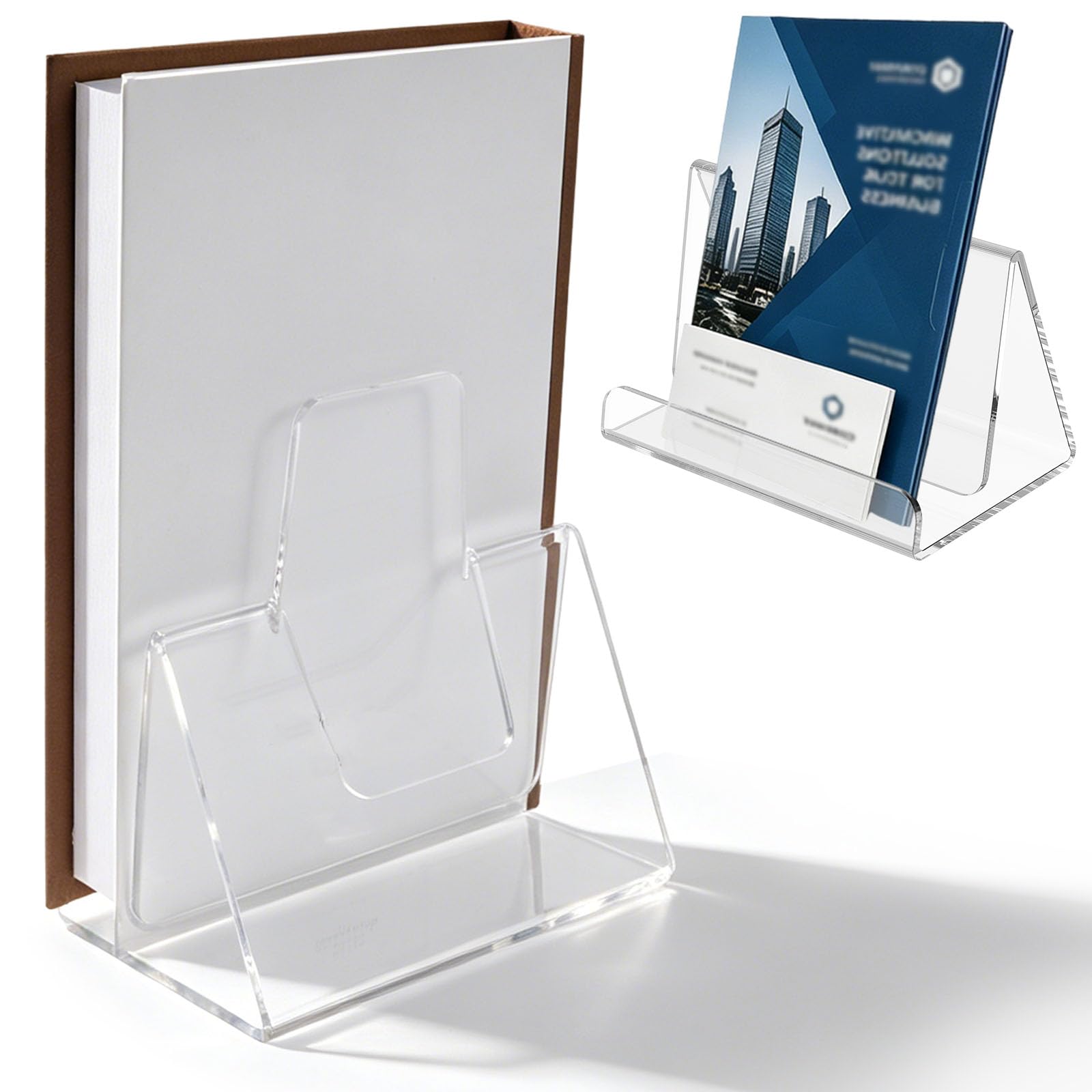 Acrylic Brochure Holder, Clear Pamphlet Holder with Anti Slip Base, Leaflet Display Stand for Holding Booklets and Menu, Countertop Flyer Stand for Office, Hospitals, Exhibitions and Libraries