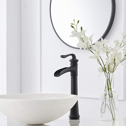 Miniatura 7 de Bathlavish - Grifo de baño para fregadero de cascada, solo agujero, color negro mate, granja alta, con montaje de drenaje emergente, rústica sin