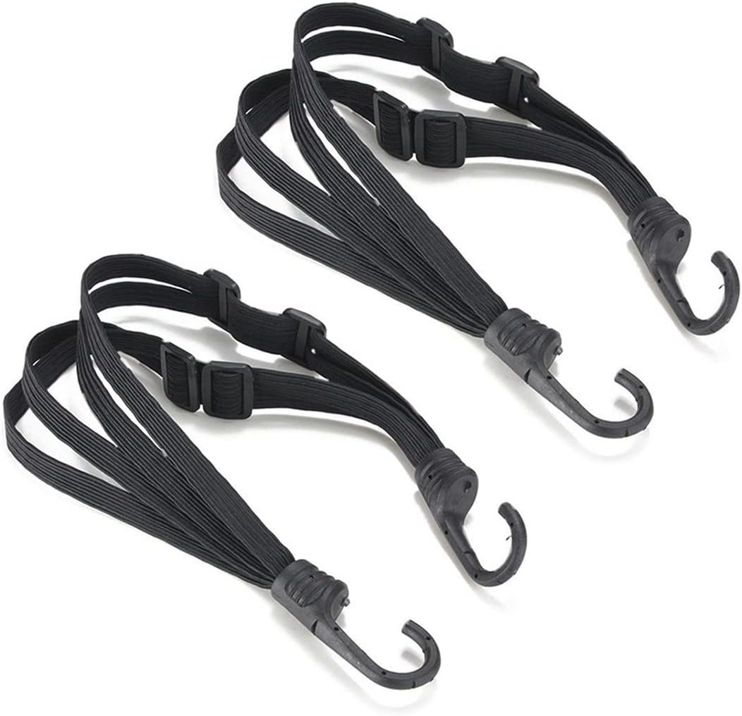 2 Pcs Motorcycle Helmet Rope Highly Elastic Luggage Binding Cord Bungee Cords with 2 Hooks for Bike Motorbike, Black (2)