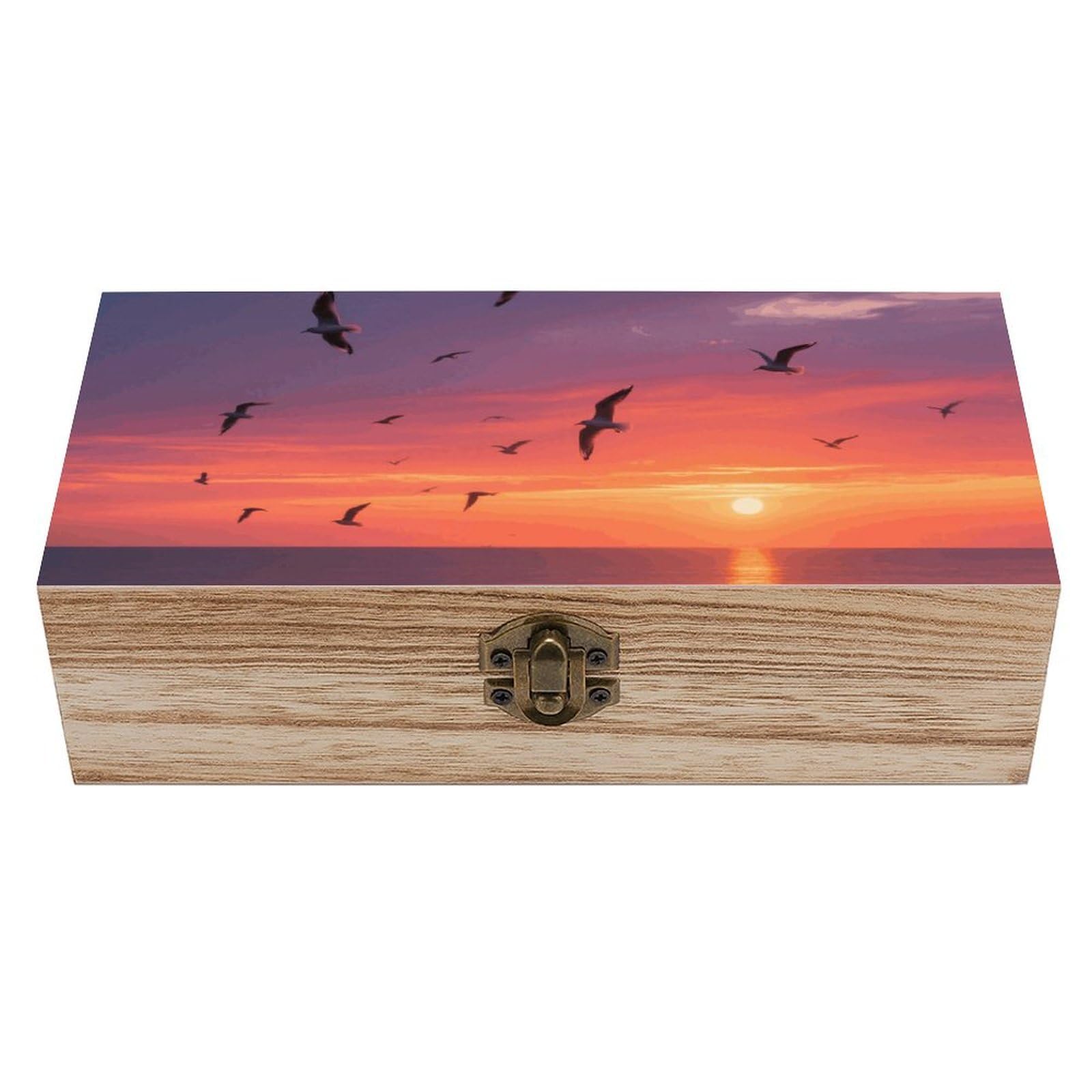 FodPand Decorative Keepsake Box Wooden Storage Boxes with Hinged Lid Handmade Beach Ocean Scenery Wood Organizer Memory Treasure Box for Jewelry Craft Card Photo Storage Wedding Bridal Shower Gifts