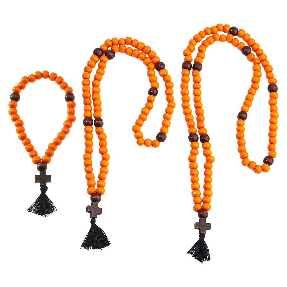 DICOSMETIC 3 pezzi Corda da preghiera cristiana ortodossa in legno Chotki 30/80/100 nodi con croce e nappino
