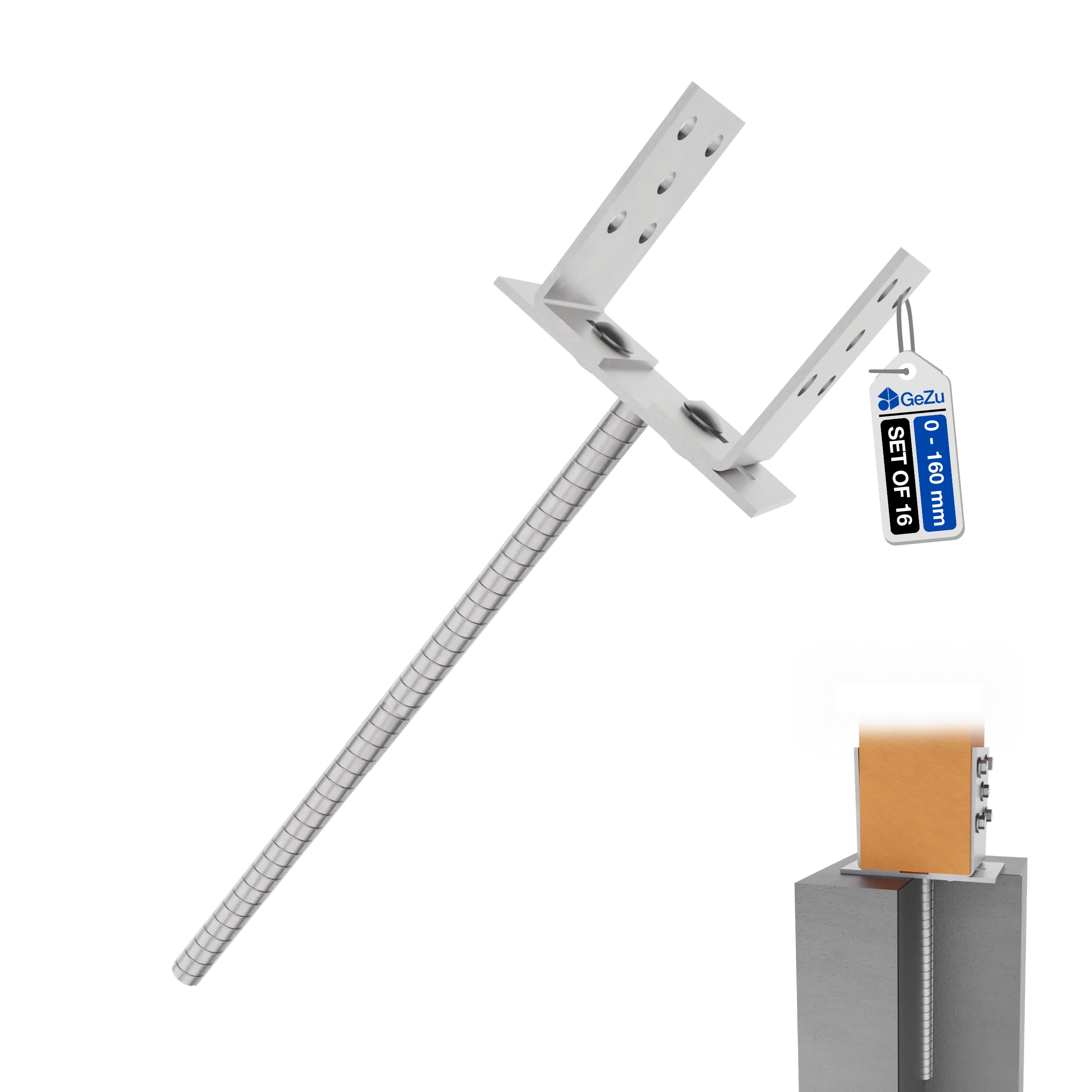 GeZu Impex Adjustable U Post Support 200 mm Electroplated Zinc Coated U Shape Concrete In Post Support Width Adjustable Rod Anchor Bracket U Type Fence Foot Anchor — view 48
