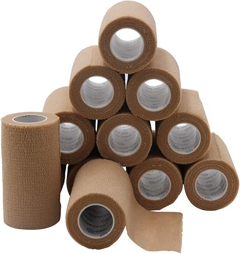 Self Adherent Cohesive Wrap Bandages 12 Count 4" x 5 Yards, Self Adhesive Non Woven Bandage RollsSkin Color