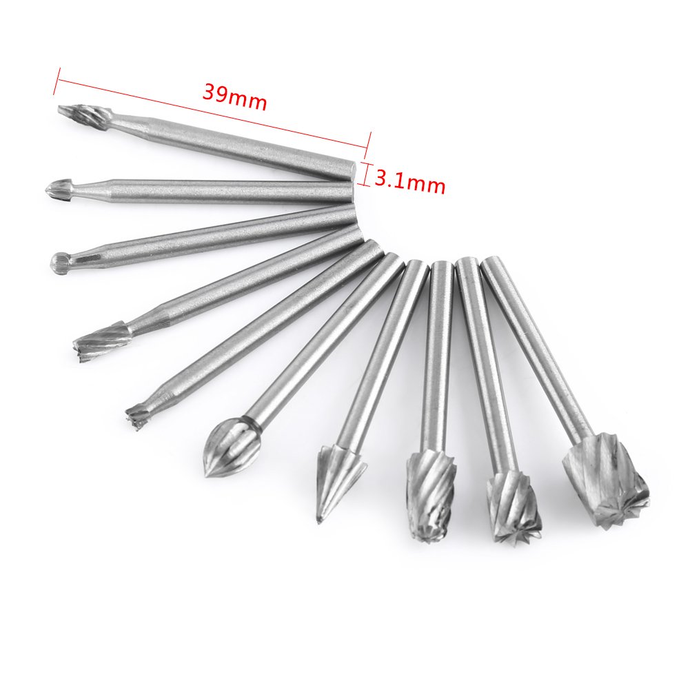 10pcs Juego de Fresas para Metal 1/8", Fresas Rotativo Accesorios de tallado para Bricolage Carpintería Tallado en metal