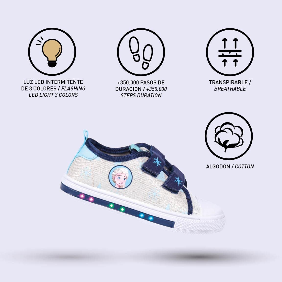 CERDÁ LIFE'S LITTLE MOMENTS, Zapatillas Niñas Luces de Frozen 2 con Velcro para Facilitar su Independencia y Comodidad-Licencia Oficial Disney, Gris, 30 EU