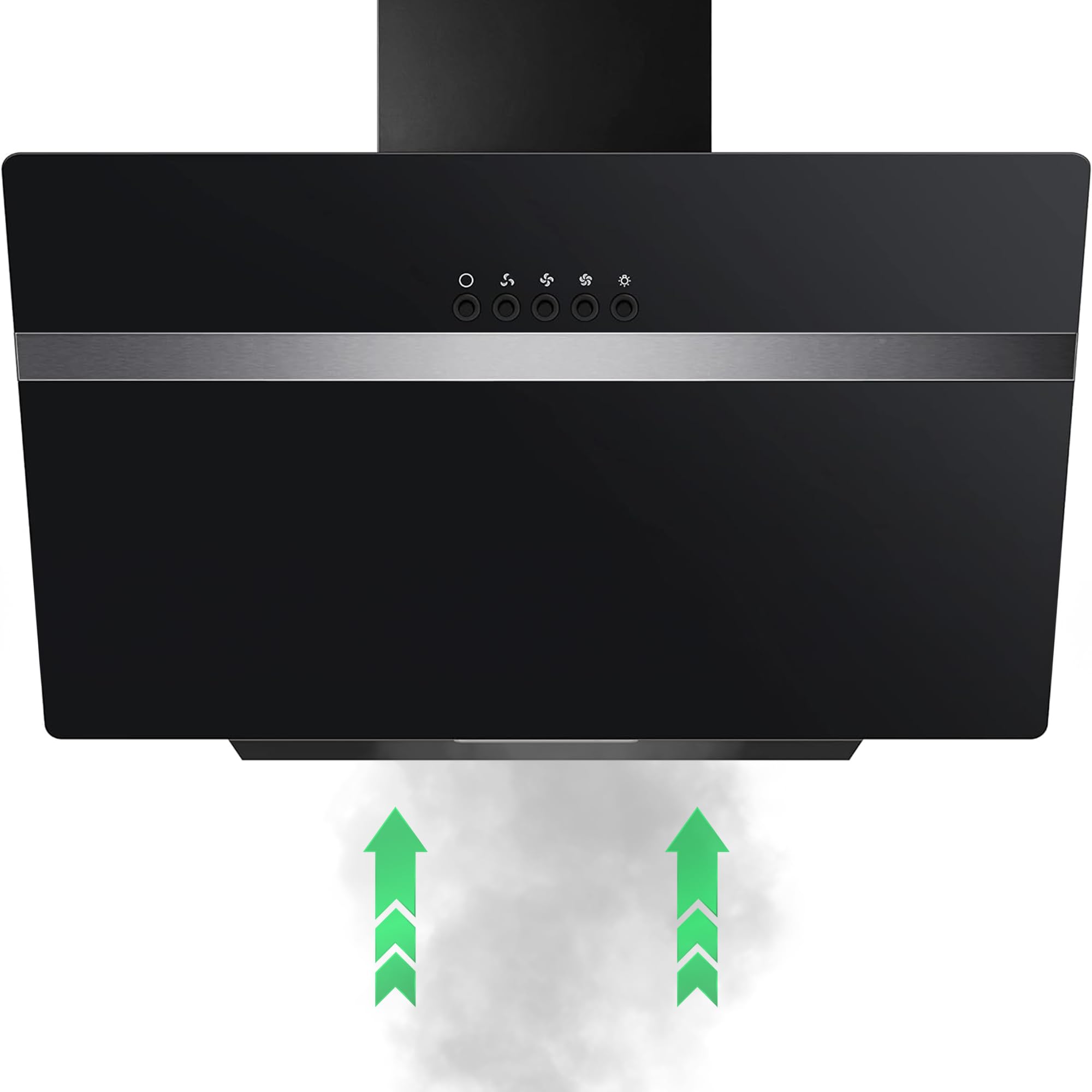 YUNA Dunstabzugshaube DUSANKA 60 cm Schwarz Glasfront 3 Leistungsstufen 47W Motorleistung Energieeffizienz A Abluft Umluft Kopffrei LED Beleuchtung Ohne Kohlefilter Wandhaube