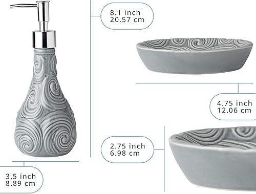 Miniatura 10 de Juego de accesorios de baño de diseño de 4 piezas, juego de baño de cerámica con jabón líquido o dispensador de loción, soporte para cepillo de