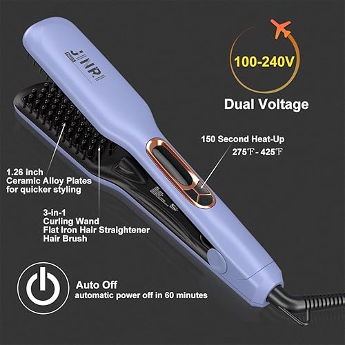 Miniatura 4 de JINRI Plancha plana de titanio de 1.26 pulgadas de ancho para cabello húmedo o seco, alisador con doble voltaje (100-240 V), deja un aspecto suave y