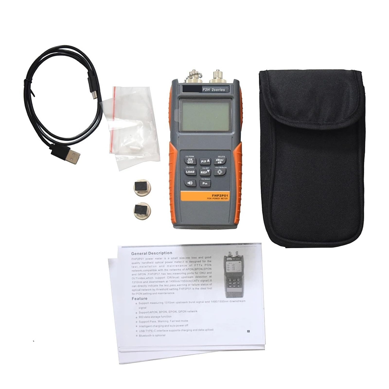 Medidor de potencia óptica PON portátil FHP2P01 con herramientas de red de almacenamiento de datos de longitud de onda 1310/1490/1550nm(UPC Connector)