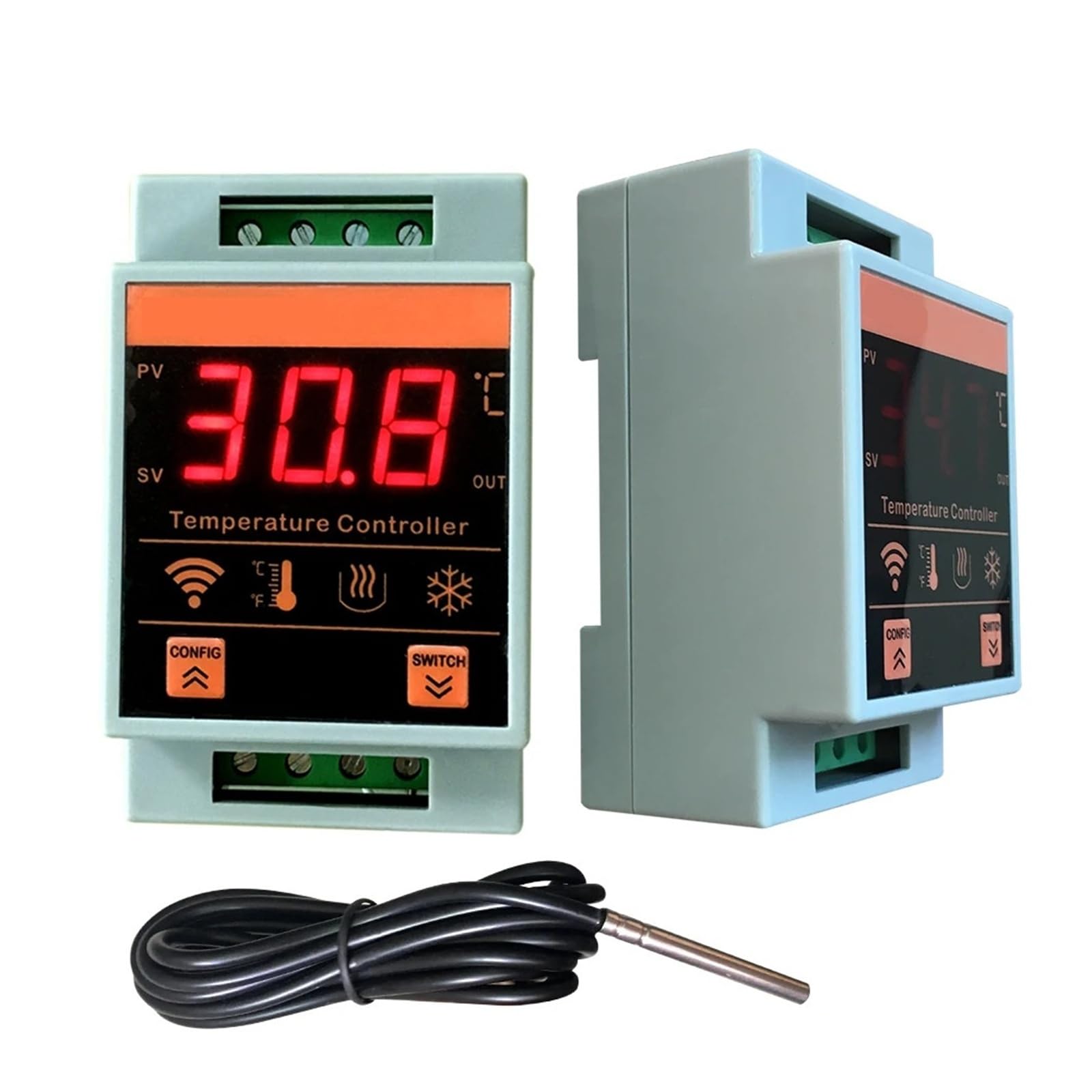 Controlador de Temperatura Controlador de Temperatura Termómetro con Sensor Externo Digital Remoto Habitación Caldera Calefacción Frigorífico(AC220V Power)