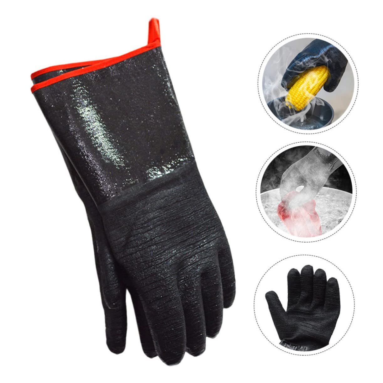 Guanti Bbq Resistenti al Calore in Neoprene Impermeabili Neri | 1 Paio, Isolamento Termico per Cucina e Ambienti Caldi, Protezione da Acqua, Adatti alla Griglia
