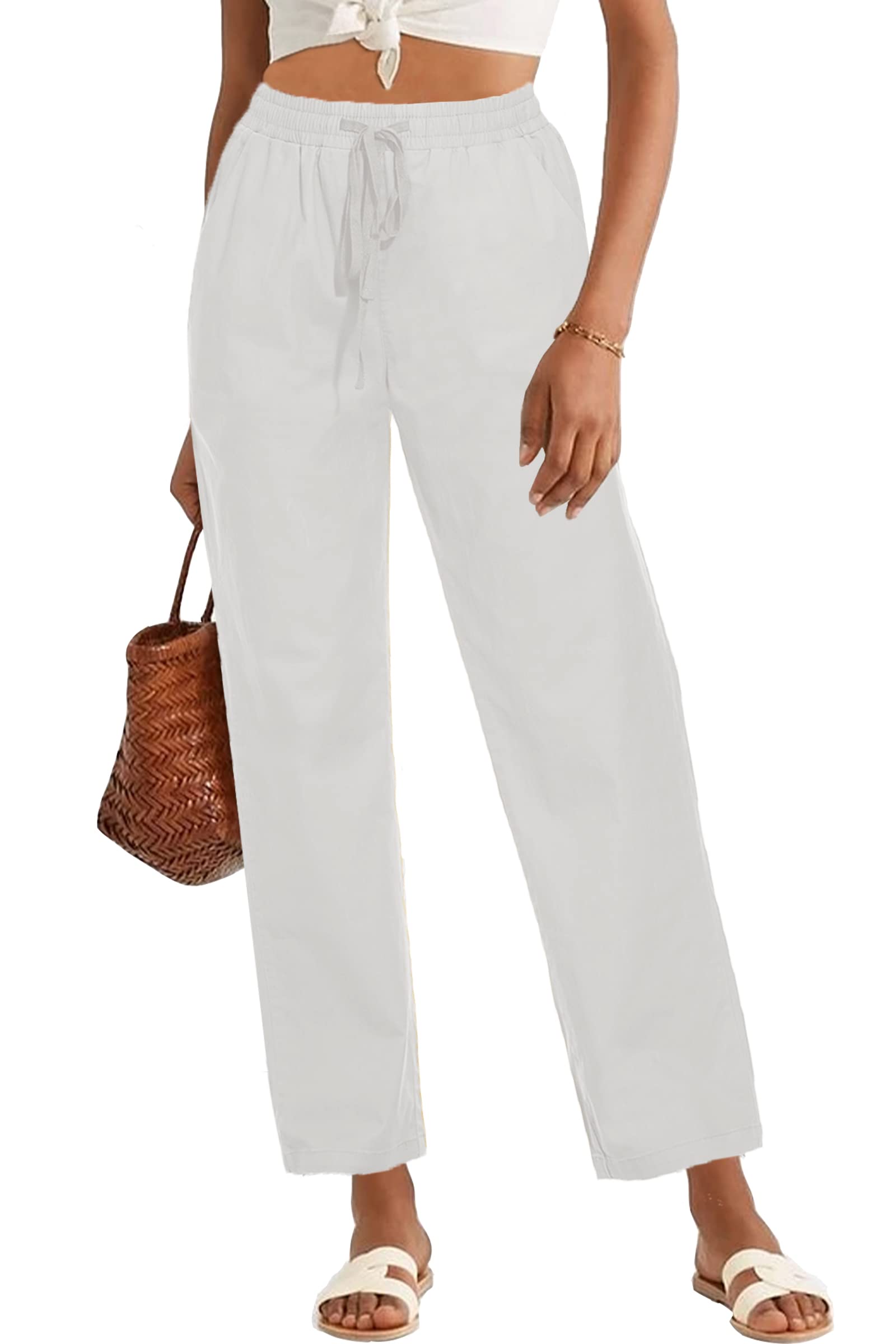 HVEPUO Hosen Damen Sommerhose Damen Leicht High Waist Hose Baumwollhose Freizeithose