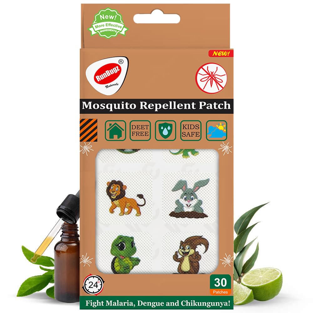 100% Natural Mosquito Repellent Animal Patches For Babies - 30 Patches - Pack of 1 - Deet-Free - Waterproof with 12hr. Protection from Dengue, Malaria, Chikungunya