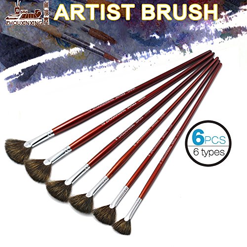 Jowoart High-Grade Mink 6 Pcs/Set Fish Tail Fan Shape Watercolor Gouache Acrylic Painting Pen Artist Oil Painting Brushes Art Supplies thumb #1