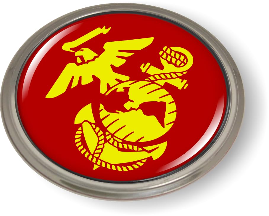 Image of The Eagle, Globe, and Anchor USMC CAR Emblem Semi-Flexible Aluminum Bezel | Officially Licensed US Marine Corps Product, 3D Domed, Badge, Sticker, made by BestLicensePlateFrames